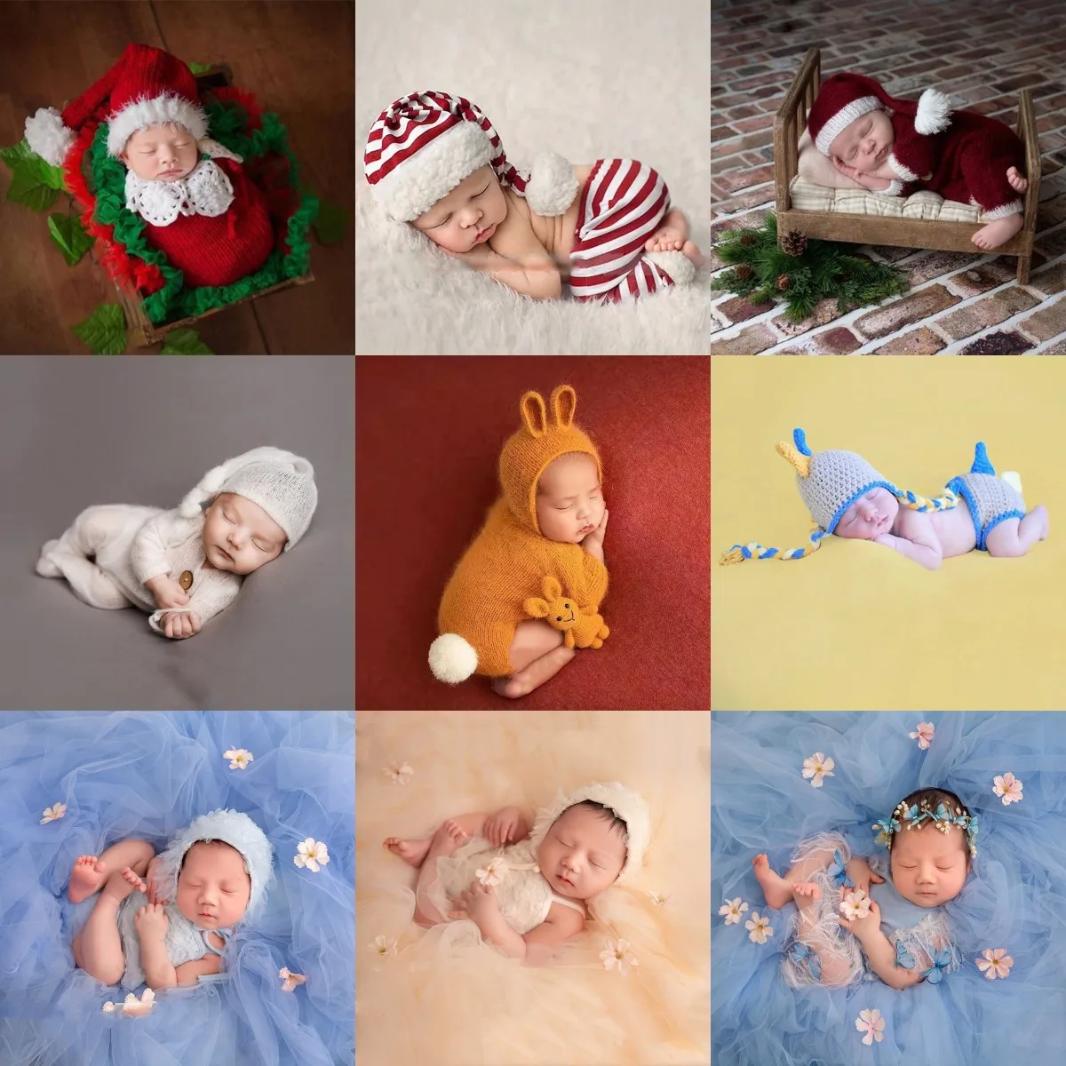 1set Newborn Photography Props Suit Knitted Cotton Jumpsuit Hat Mouse Doll Infant Photo Shooting Clothes Outfits