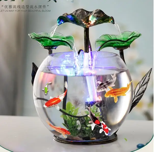 Goldfish tank Aquarium living room small desktop Mini lazy super white glass ceramic creative ecological home circle