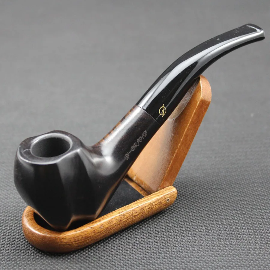 Elegant Handmade Natural Ebony Wood Smoke Tobacco Smoking Pipe Black Wooden Pipe + Pouch + Holder + 10pcs 9mm Pipe Filters 433