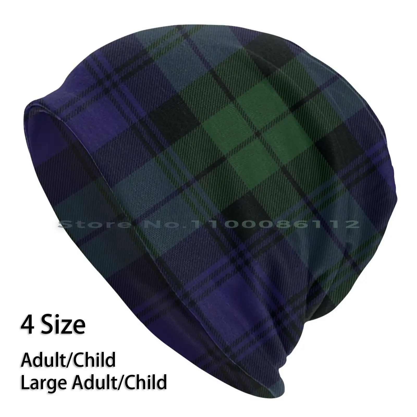 Black Watch Tartan Beanies Knit Hat Tartan Black Watch Scotland Scottish Scots Green Blue Purple Chequer Pattern Checker