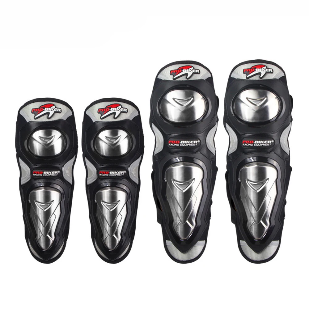 

New 4Pcs/Set Thicker Motorcycle Stainless Steel Moto Elbow Knee Pads Motocross Racing Protective Gear Protector Guards Kit