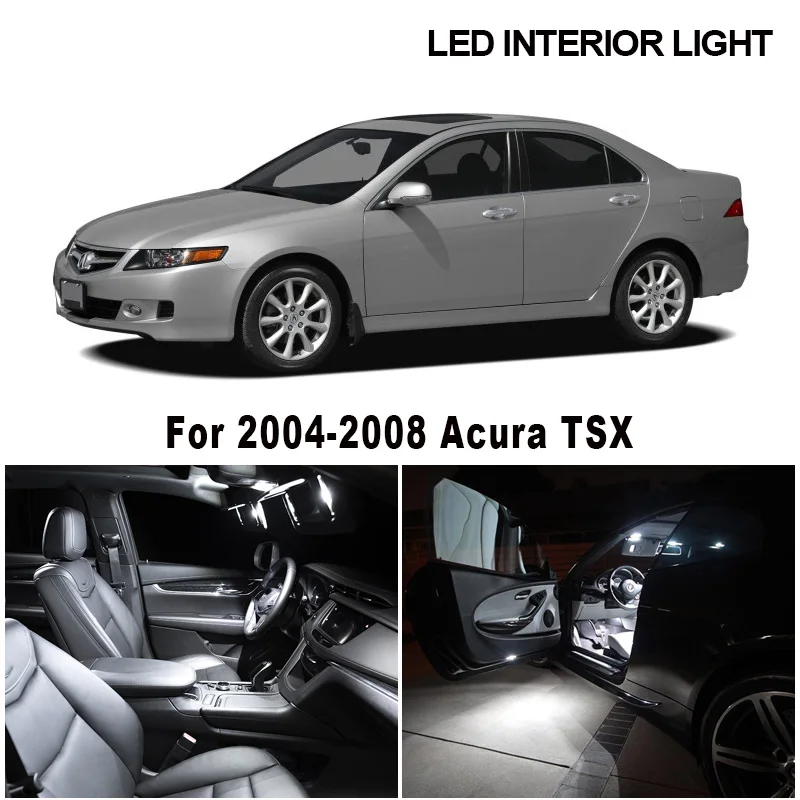 10pcs White Canbus LED Interior Map Dome Reading Light Bulbs Kit For Acura TSX 2004 2005 2006 2007 2008 License Plate Lamp