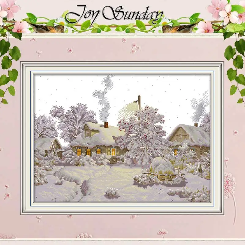 Winter Village Patterns Counted 11CT 14CT Scenery Cross Stitch Set DIY Chinese Cross-stitch Kit Embroidery Needlework Home Decor