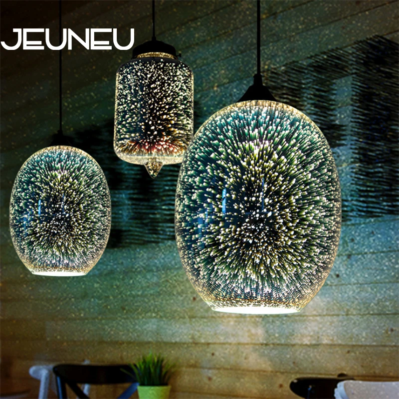 Modern 3D Stained Glass Shade LED Pendant Light E27 Bedroom Dining Room Living Room Bedside Cafe Interior Decorative Lamp