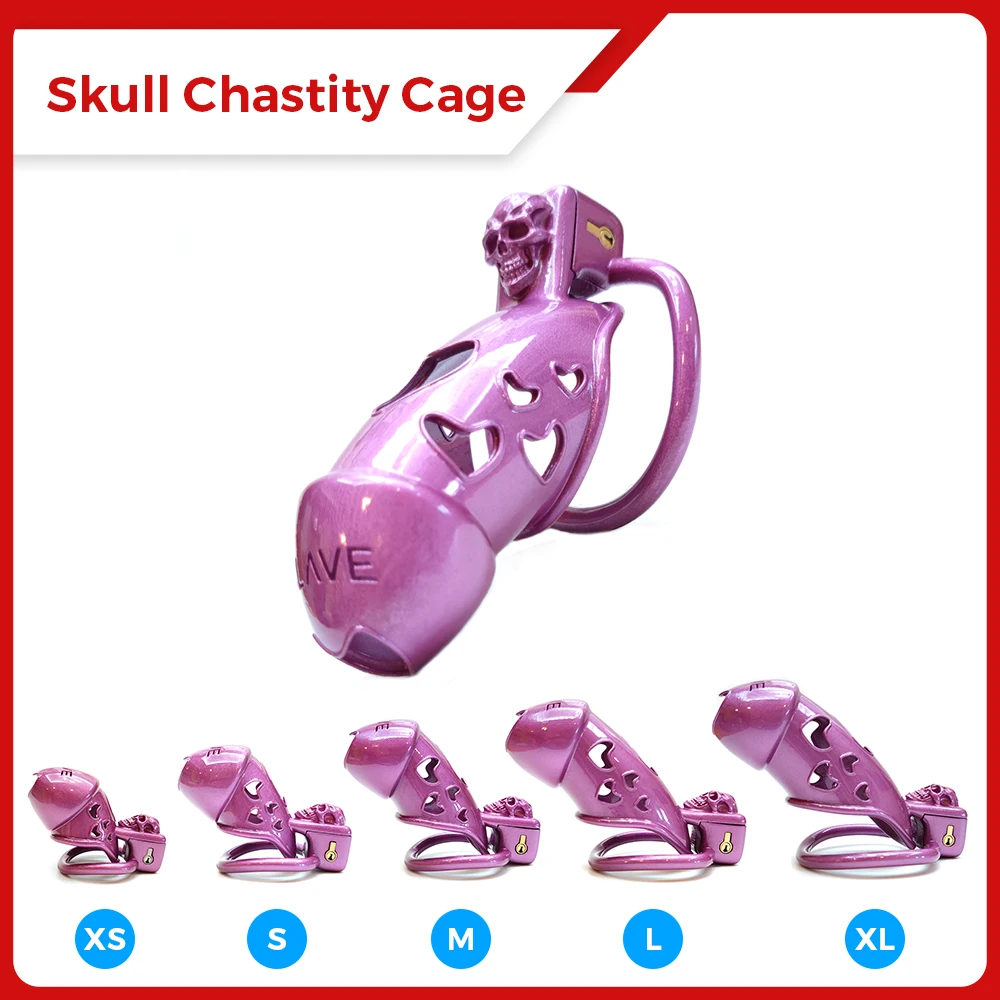 New Purple Skull Cock Cage Slave Chastity Cage BDSM Male Sex Shop Penis Ring Lock Male Erotic Gay Ladyboy 18+ Sex Toy for Men