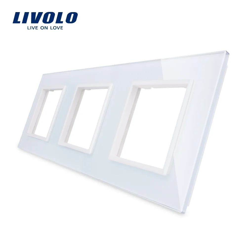 Livolo cristal de perla blanca de lujo, 222mm * 80mm estándar de la UE, Panel de vidrio Triple para interruptor y enchufe de pared, VL-C7-SR/SR/SR-12