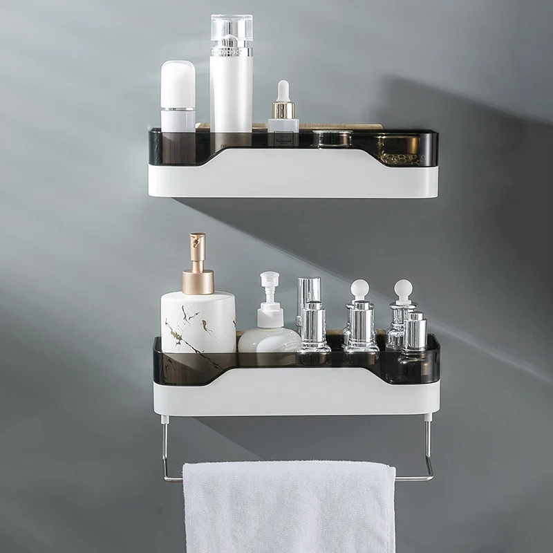 Wall-mounted Bathroom Shelf With Towel Bar Storage Organizer Shelf For Kitchen Housekeeper On Wall Rack Bathroom Accessories