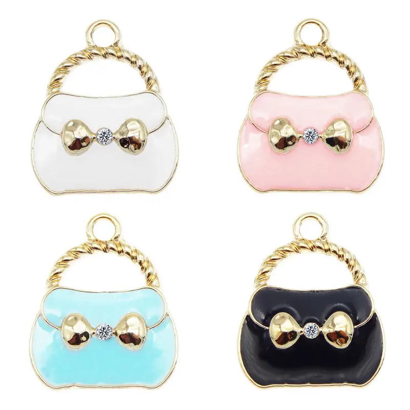 Julie Wang 4PCS Enamel Purse Charms Mixed Colors Rhinestone Handbag Alloy Women Purse Bag Pendant  Jewelry Making Accessory