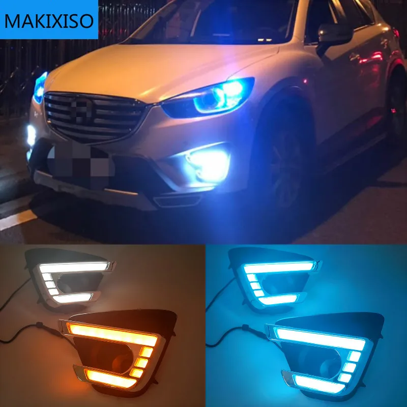 

1Pair DRL For Mazda cx-5 cx5 2012 2013 2014 2015 2016 led daytime running light turn signal yellow 12V fog lamp