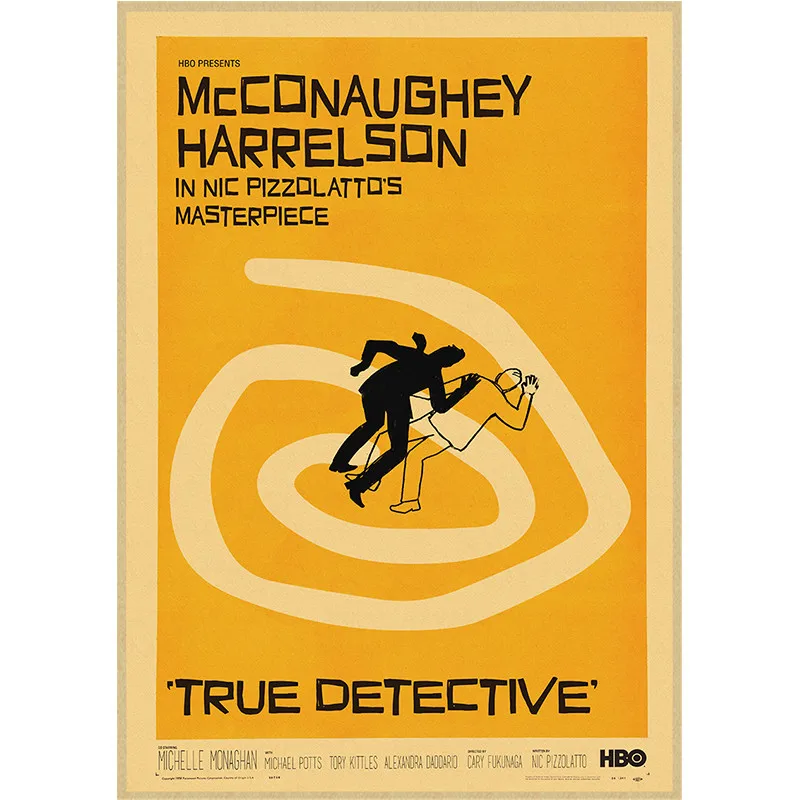 خمر المحقق الحقيقي الفيلم الكلاسيكي الرجعية الملصقات كرافت ورق حائط لوحة عالية الجودة لملصقات جدار ديكور المنزل