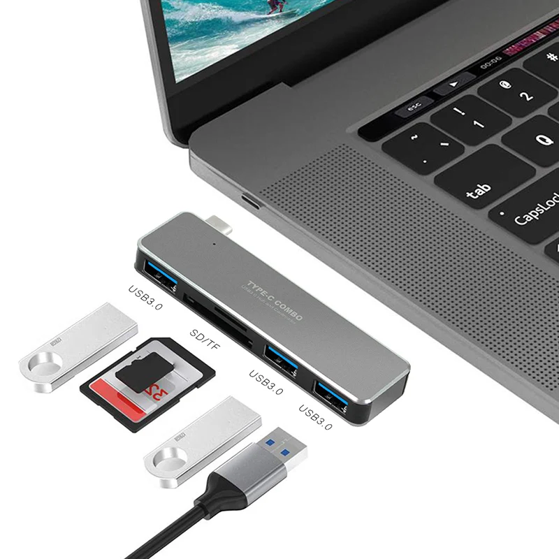 USB C نوع C إلى USB 3.0 محول محول محور 5 في 1 مع TF SD قارئ بطاقة ل HDTV الكمبيوتر ماك بوك هواوي شاومي مراقب