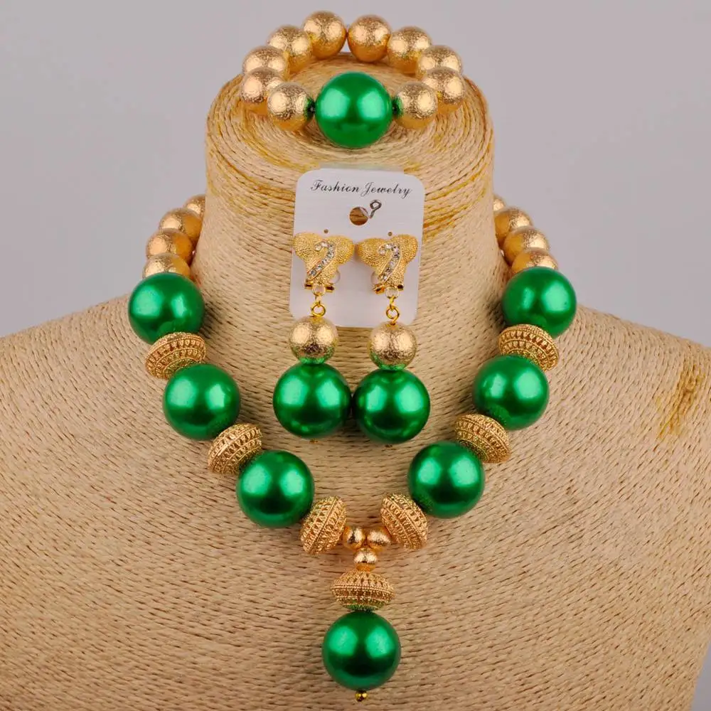 Nigerian Wedding Green Glass Crystal Jewelry African Bride Wedding Jewelry Wedding Clothing Accessories Set SH-59