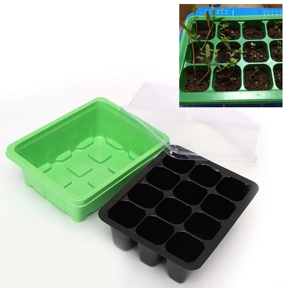 12Hole Plastic Nursery Flower Pot Plant Seeds Grow Flower Planter Box Propagation Case Seedling Starter Tray With Lids Gardening