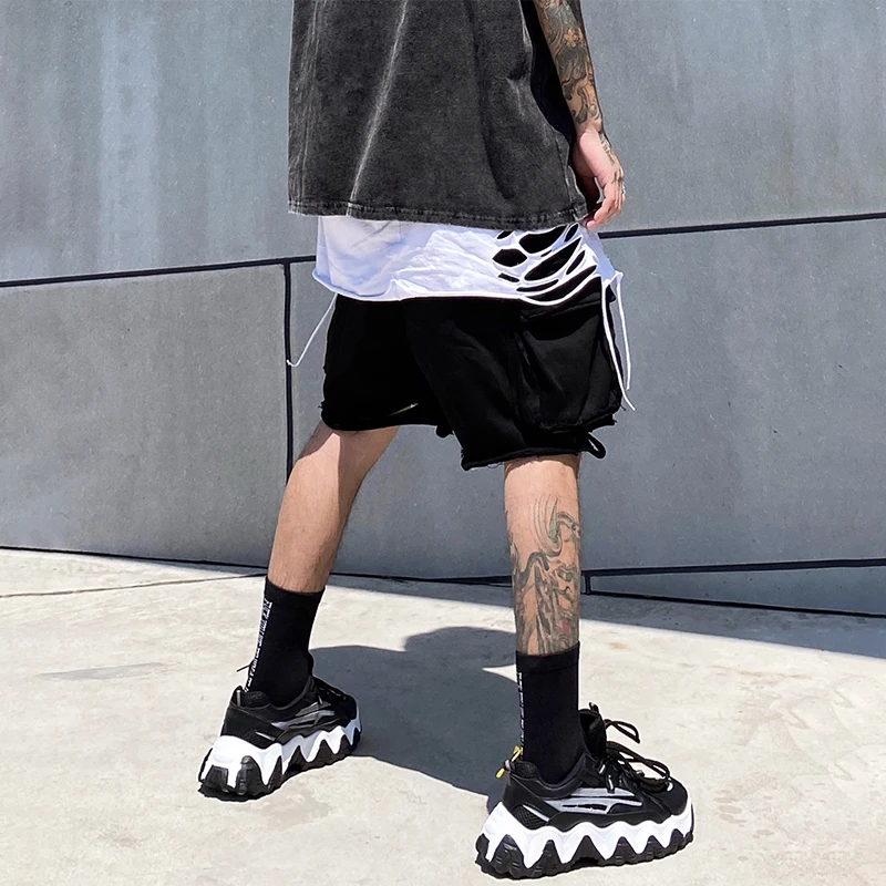 Men's Fashion Trend Rig Shorts Casual Loose Solid Color Cropped Cargo Shorts
