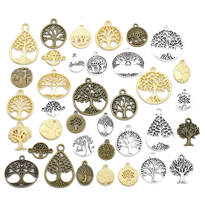 36pcs/lot Mix Tree of Life Metal Zinc Alloy Charms Fit Jewelry Pendant For DIY Necklace Bracelet Jewelry Making Findings