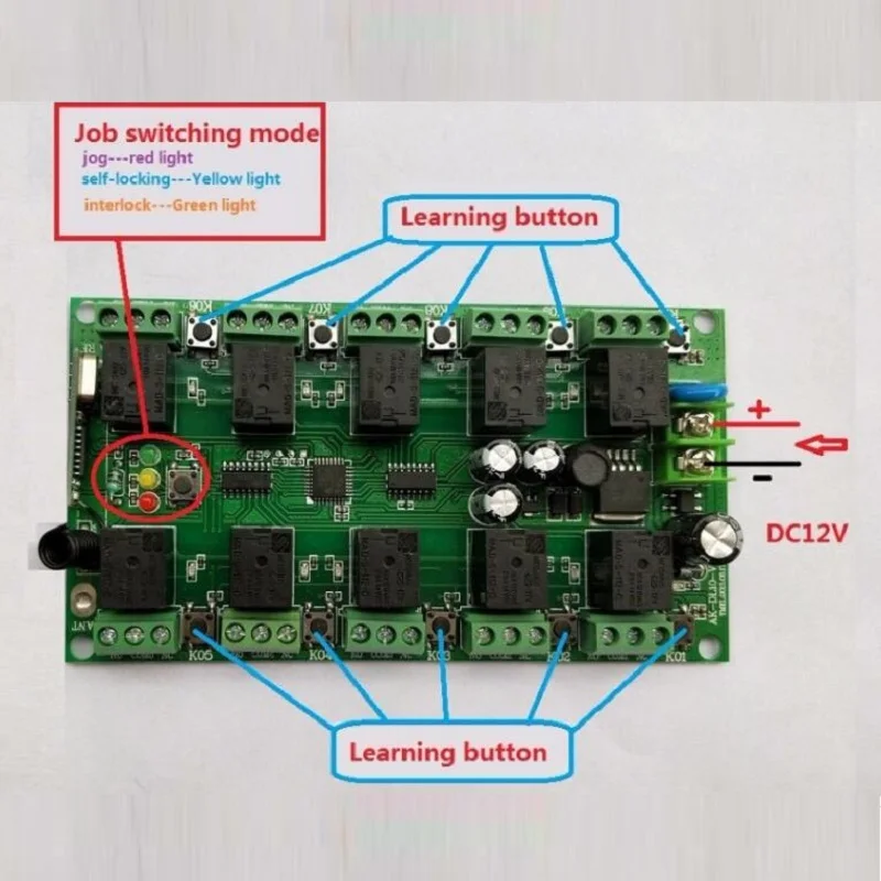 433MHZ DC12V 24V 10A 10 Channel RF Wireless Remote Control System Individual Learning Code Light / Lamp/Led band