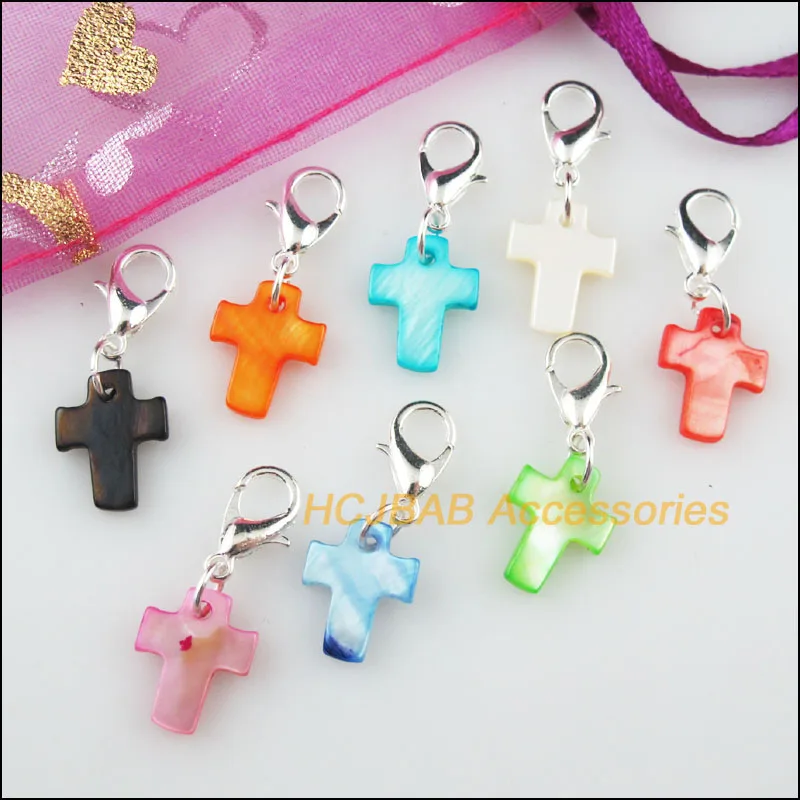 

16 New Cross Charms Connectors Clasps Silver Plated Mixed Shell