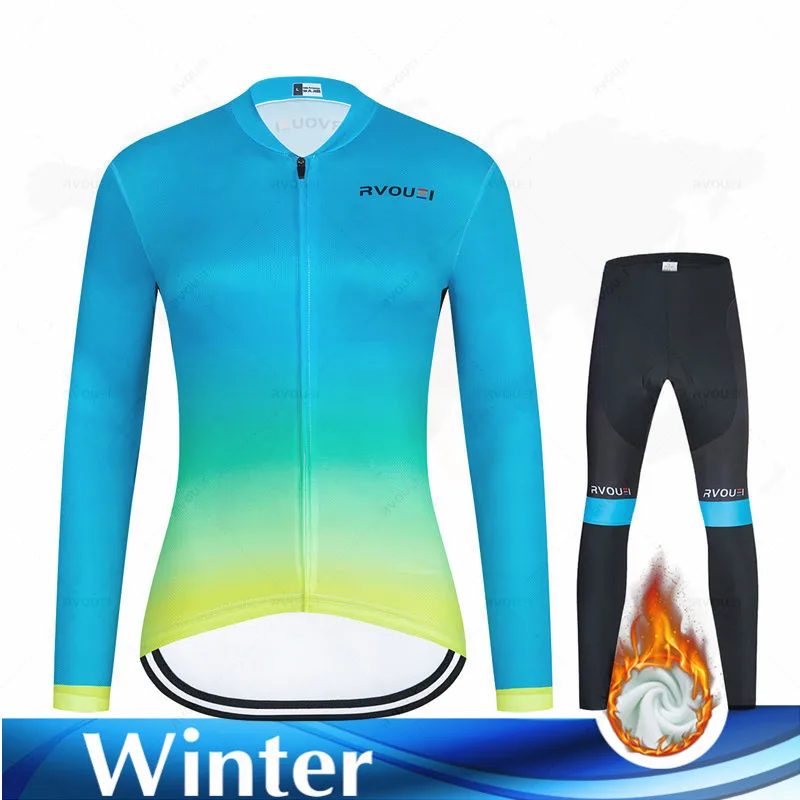 Rcreei-Thermal Fleece Cycling Jackets for Women, Warm Cycling Jersey, Mountain Bicycle, Bike Team, Winter Cloth Set