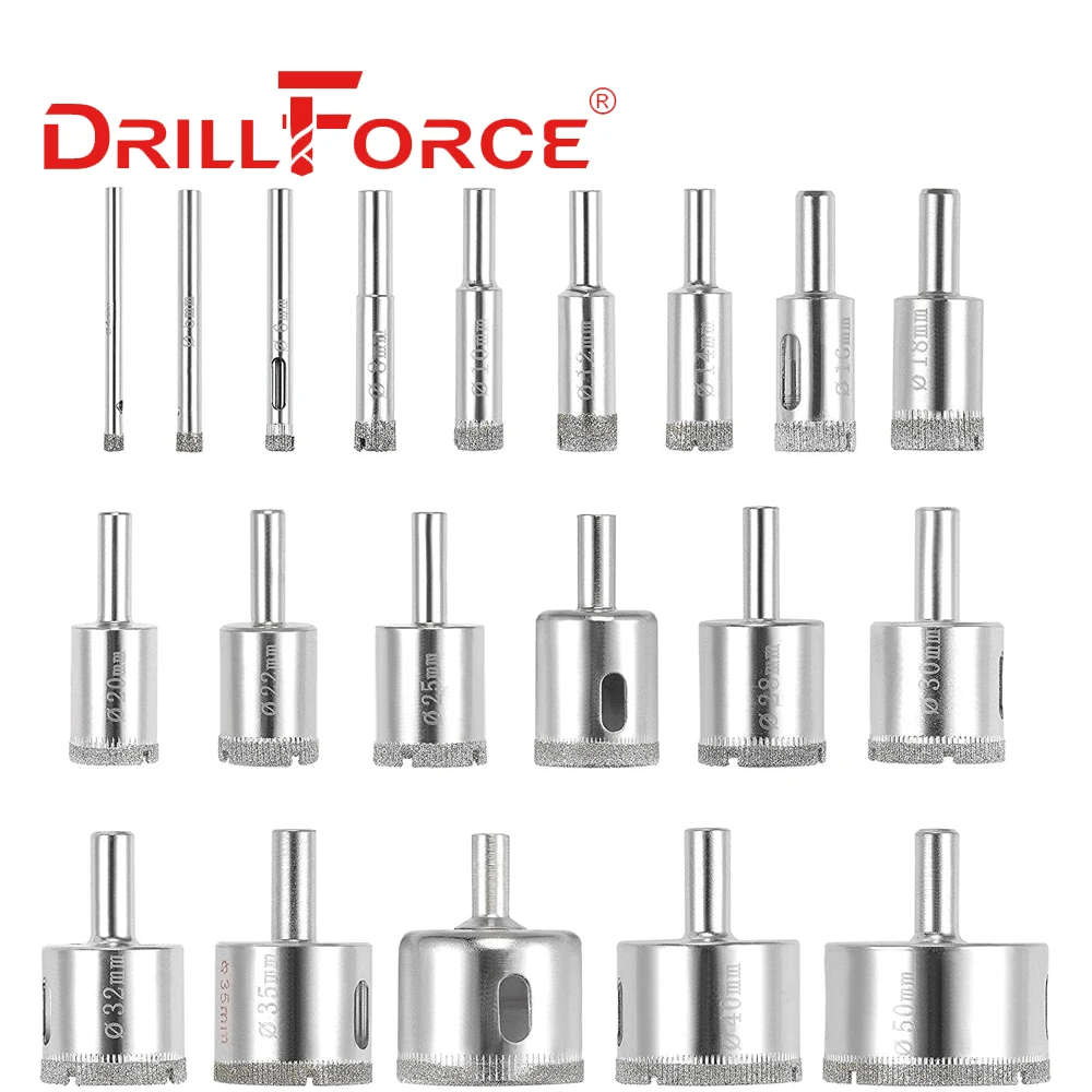 Punta da trapano con foro diamantato Drillforce 3-120mm per granito marmo piastrelle di vetro (3/4/5/6/8/10/20/30/40/50/60/70/80/90/100/120mm)