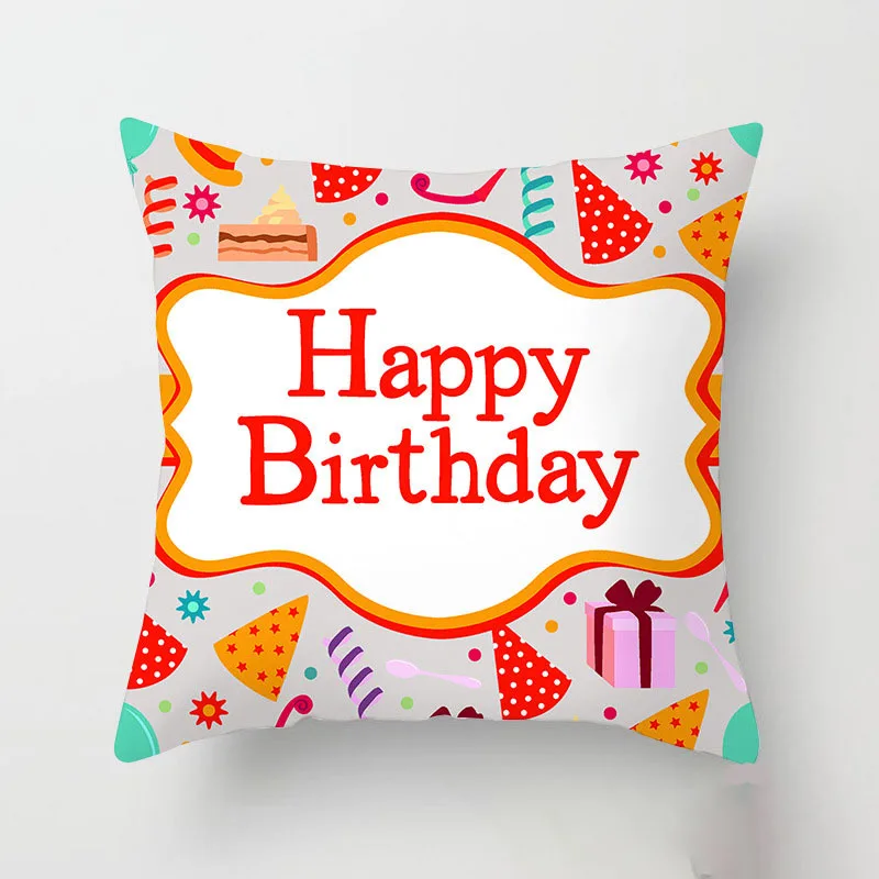 1Pcs 45cm Cartoon HAPPY BIRTHDAY Theme Style Peach Skin Pillow Case Vibrant  Pink Cute Cushion Cover Home Textile Supplies