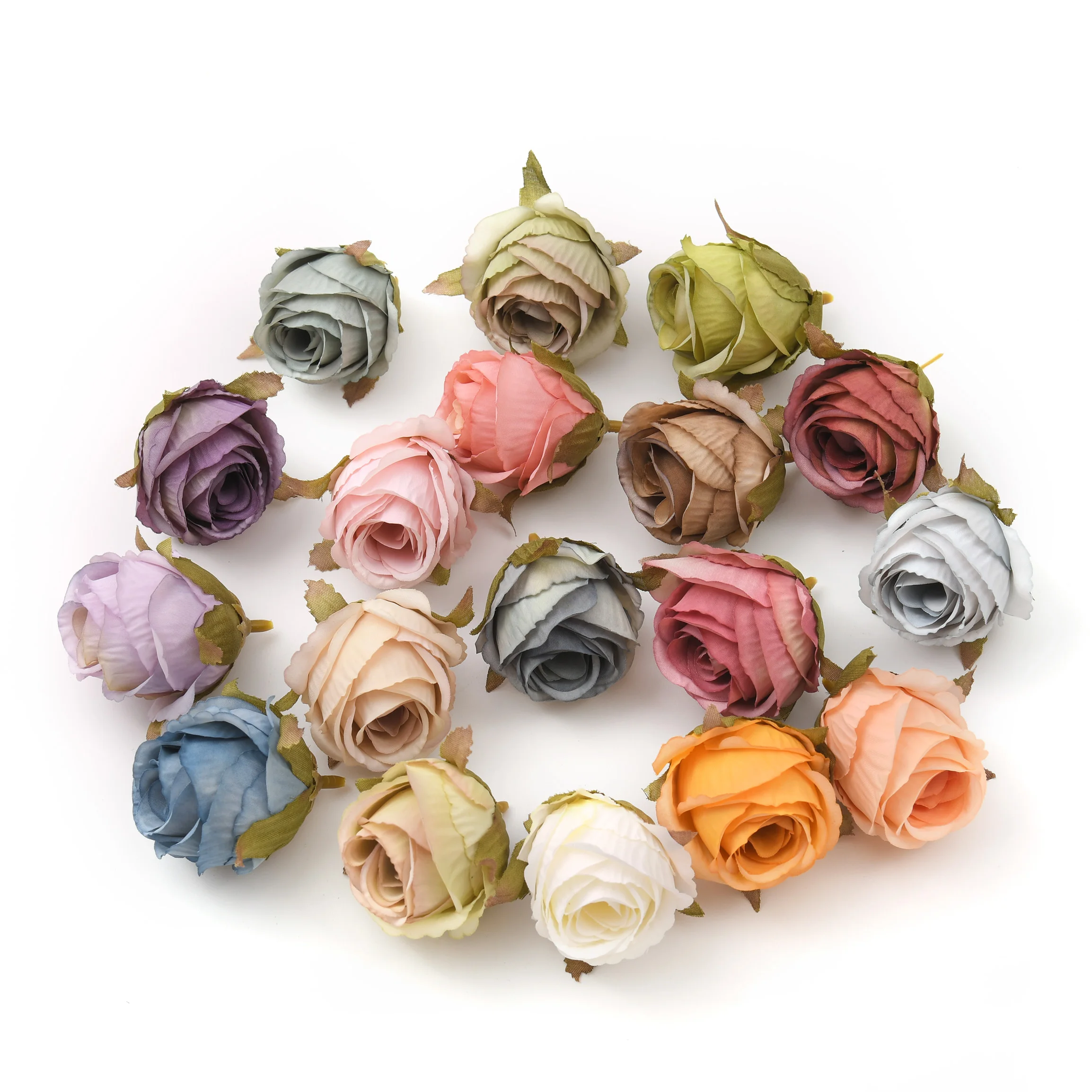 50pcs 4cm White Rose bud Artificial Silk Flower Heads Wedding Decoration DIY Wreath Scrapbooking Craft Fake Flowers
