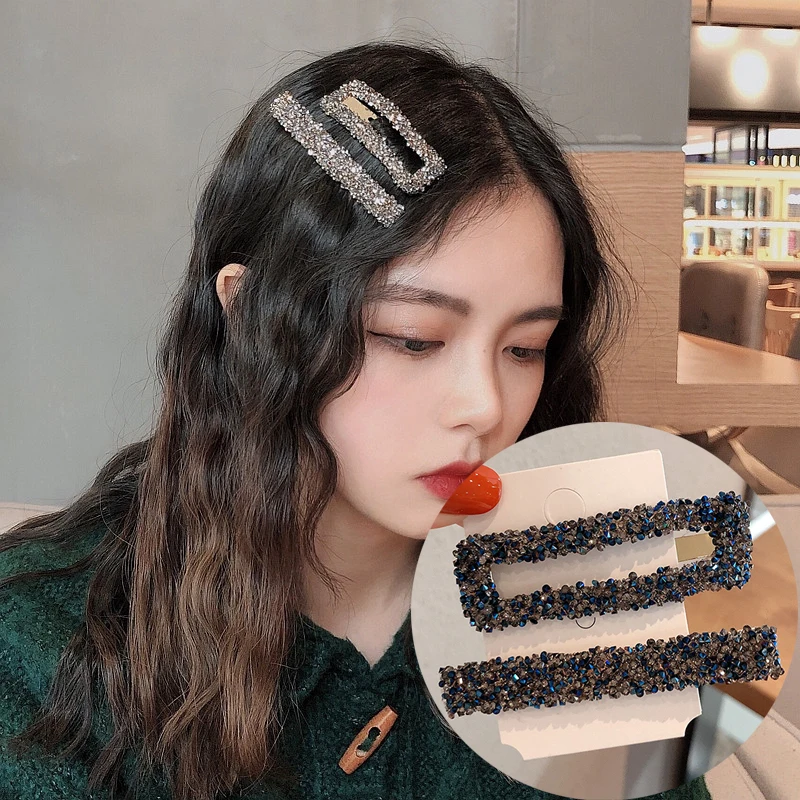 1 Set Strip Korea Popular Hair Clips Fashion Woman Rhinestone Shiny Hairpins BB Vintage Styling Tools Barrettes Hair Accessories