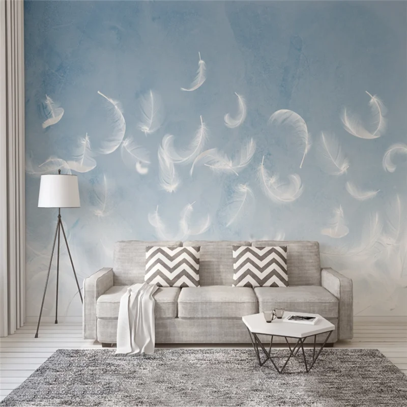 

Custom Mural Wallpaper Hand-Painted Feather Small Fresh Nordic TV Background Wall Painting