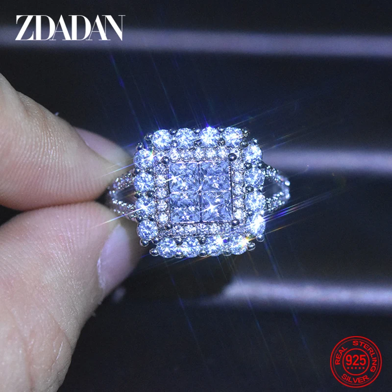 

ZDADAN 925 Sterling Silver Geometry Zircon Rings For Women Charm Wedding Jewelry