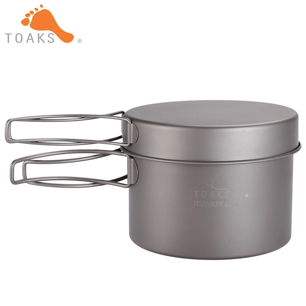 TOAKS Titanium Pan Pot Outdoor Camping Hiking Cookware Backpacking Cooking Picnic Bowl Pot Pan Set with Folded Handle CKW-1300