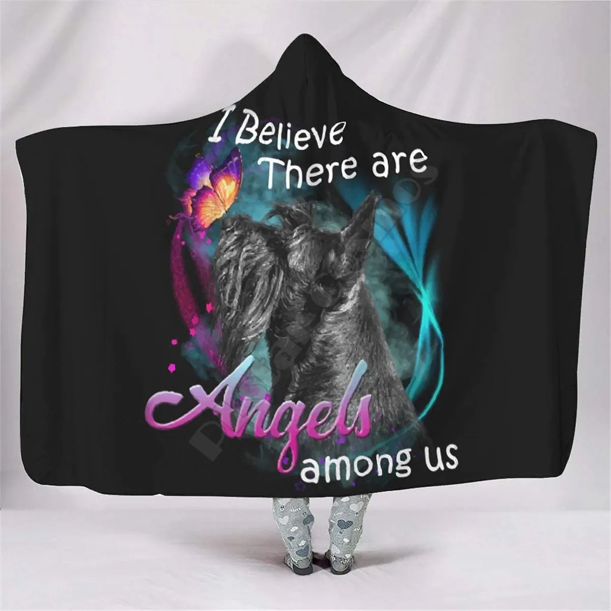 Miniature Schnauzer Angels Among Us Hooded Blanket Adult Kids Sherpa Fleece Blanket Cuddle Offices in Cold Weather Gorgeous