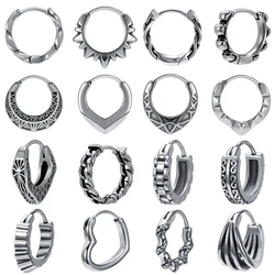 316L Stainless Steel Hoop Earrings Hip Hop Punk Rock Earrings for Men Women Retro Gothic Circle Round Earrings Skull