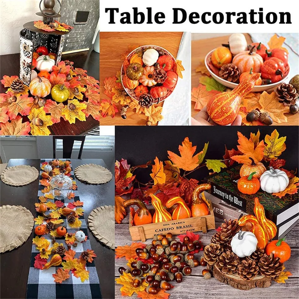 166pcs Halloween Artificial Fake Pumpkin Maple Pine Cones Set Halloween Christmas Thanksgiving Decoration Photo Props Fall Decor