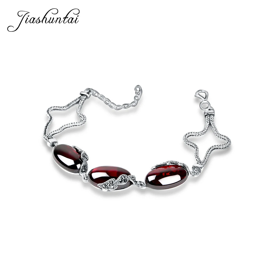 ZHJIASHUN Retro 100% 925 Sterling Silver Natural Garnet Bracelets For Women Vintage Natural Gemstones Ruby Bracelet Jewelry