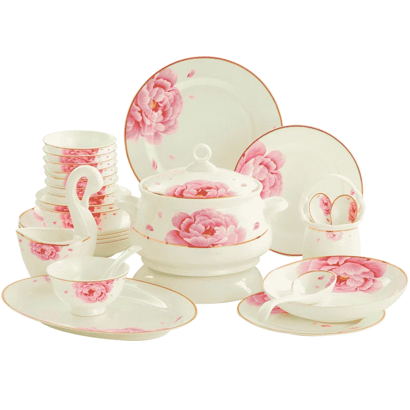 

Bowl and dish set household Chinese Bone China Jingdezhen ceramic bowl and plate simple dinner European wedding gift tableware