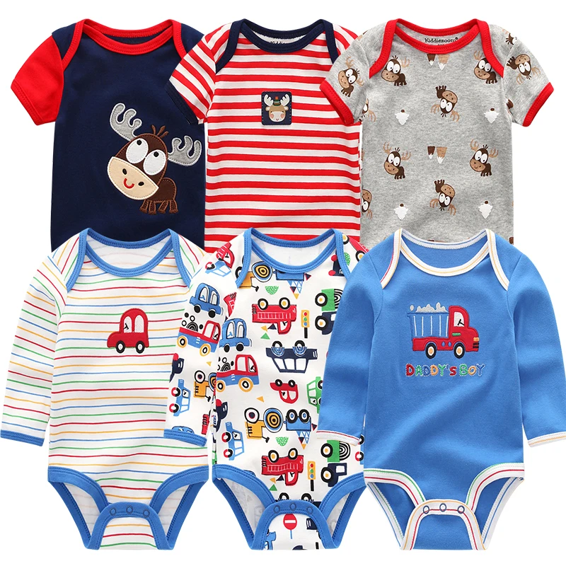 6Pcs/Lot Newborn Jumpsuit Baby Girl Boy Rompers Infant Clothes Set Short+Long Sleeves Bodysuit 2021 Spring Summer bebe Clothing