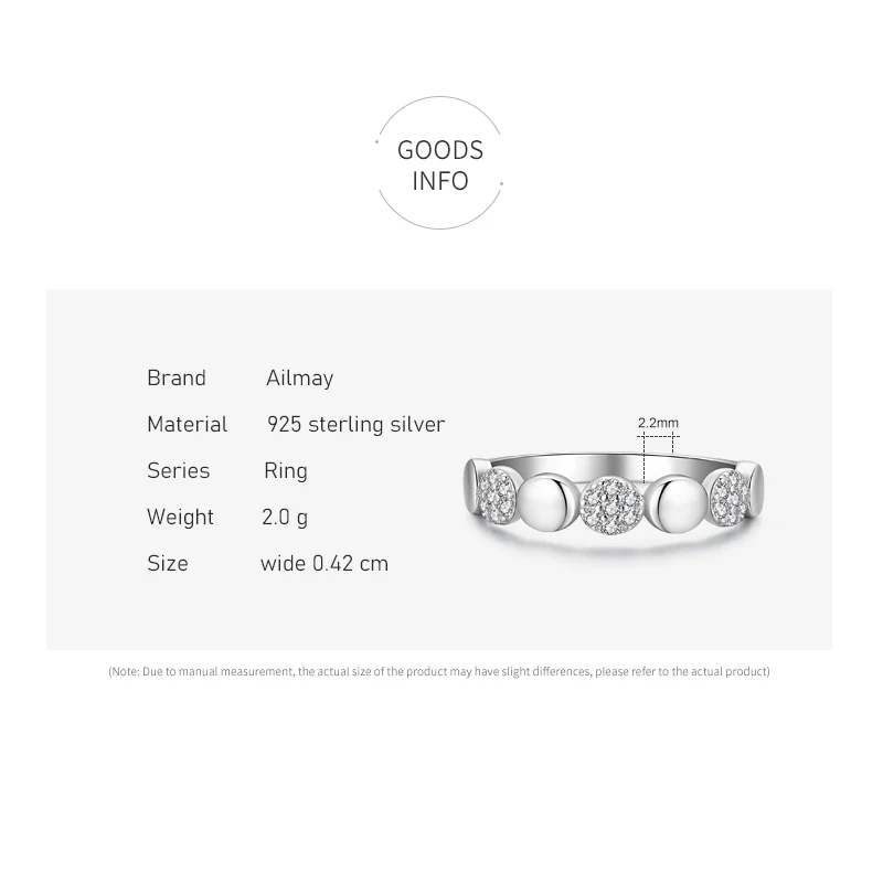 Ailmay Top Quality Real 925 Sterling Silver Dazzling Clear Zircon Classic Round Finger Ring For Fine Female Fashion Jewelry 5