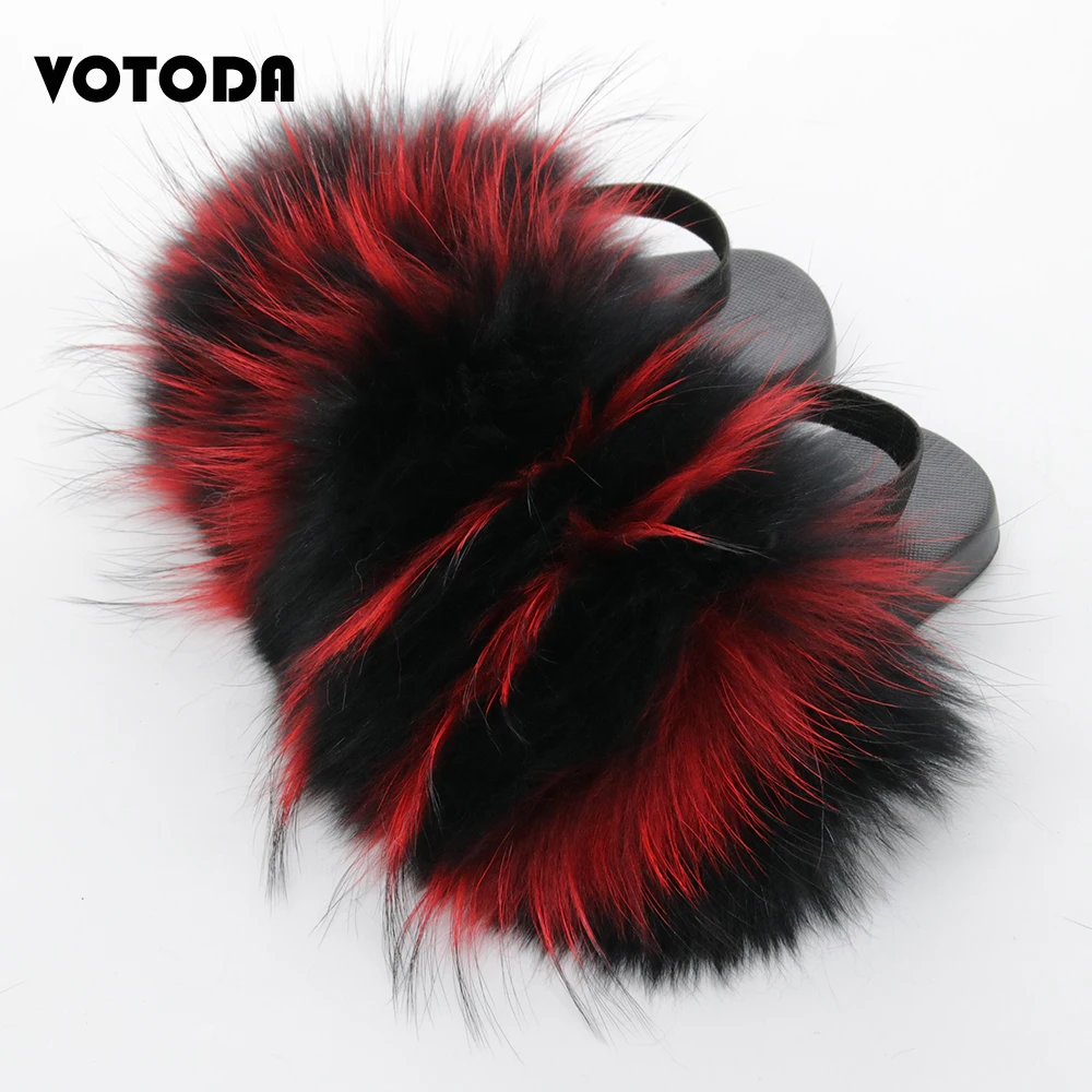 kids Raccoon Fur Slippers Children Strap Home Fluffy Plush Slides Elastic Band Flat Flip Flops girls indoor Casual Flat Sandals