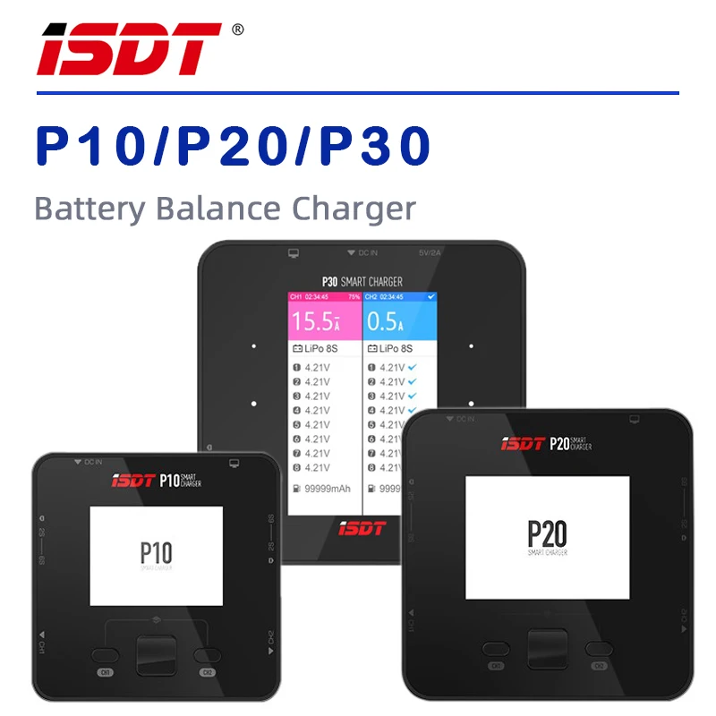 

ISDT P10 250W*2/P20 500W*2/P30 1000W*2 High Power Dual Channel Intelligent Balance Charger 1-8S Li-ion Life NiCd NiMH LiHV