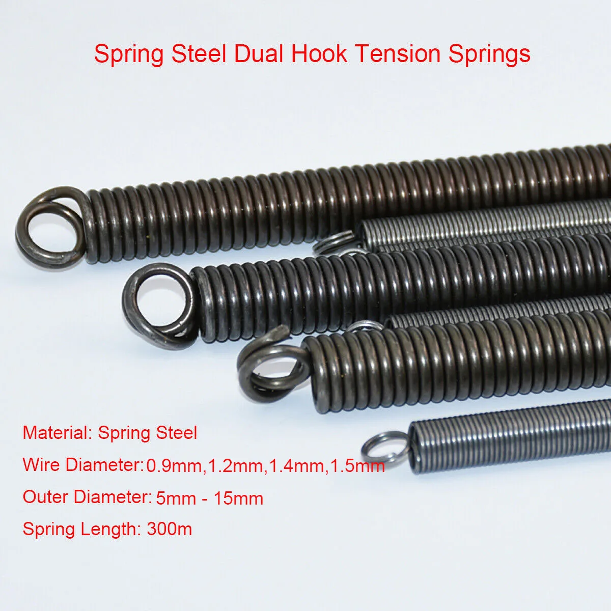 1Pcs Wire Diameter 0.9mm - 1.5mm Expansion Extension Sping 300mm Sping Steel Dual Hook Long Tension Spring Choose Outer Diameter