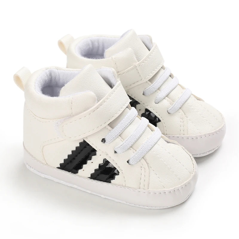 Newborn Shoes Classic Leather Sneakers For Boys And Girls Baby Shoes Striped Baby Soft Soled Shoes Non-slip First Walking Shoes