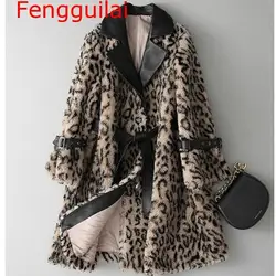 Winter luxurious Leopard faux fur coats jackets stand collar casual winderbreaker female thick fur outwear fake fur colthes