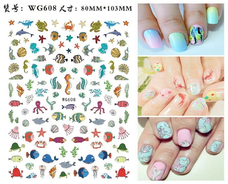 New Hawaii Series adesivi per Nail Art Beach Shell Bikini Girl Design adesivo decorazioni per Nail Art Monstera Flamingo 3D decalcomania per unghie