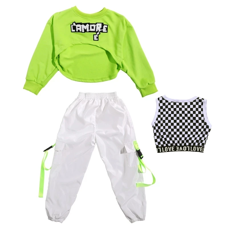 2022 Hip Hop Dance Clothing For Girls Green Top Hiphop Pants Festival Clothing Sports Suit Jazz Street Dance Wear Kids