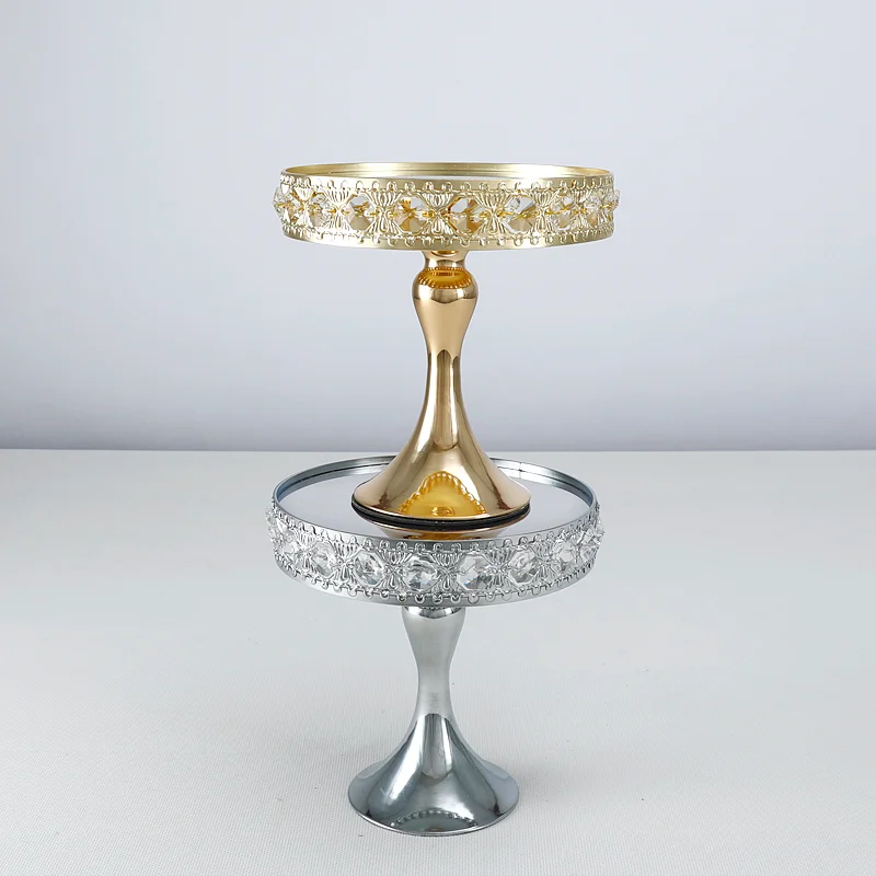 1pcs 8inch/20cm Cake Stand Plate（Gold/Silver） with Crystal Counter decorations  Home Life Accessory