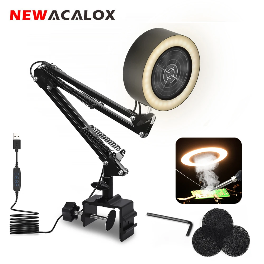 Newacalox Usb Soldeerbout Rook Absorber Afzuigkap Met 3Pcs Carbon Filter Spons 3 Kleur Led Light Voor Lassen werk