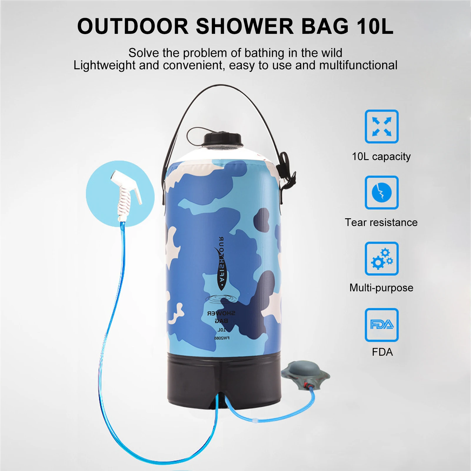 Imagem -04 - Iatable Shower Bolsa com Foot Pump Pressão Banhando Water Bolsa Portátil para Viagem ao ar Livre Camping Praia Lavar Carros Ferramentas 10l