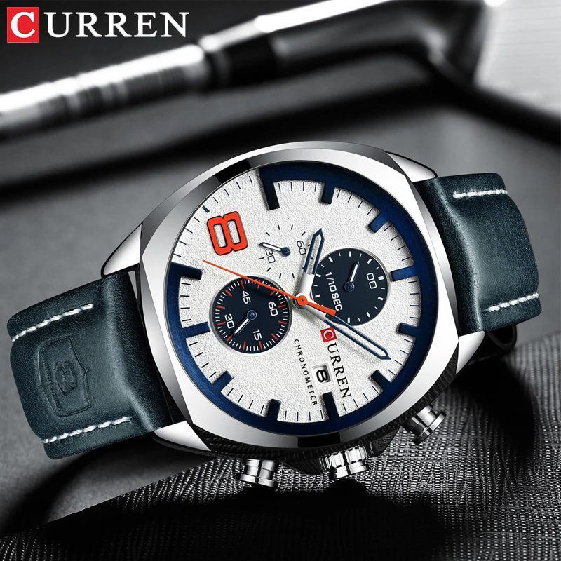 Imagem -04 - Curren-relógio Quartz de Luxo para Homens Relógios Automáticos de Data Cronógrafo Masculino Pulso Designer Impermeável Pinos