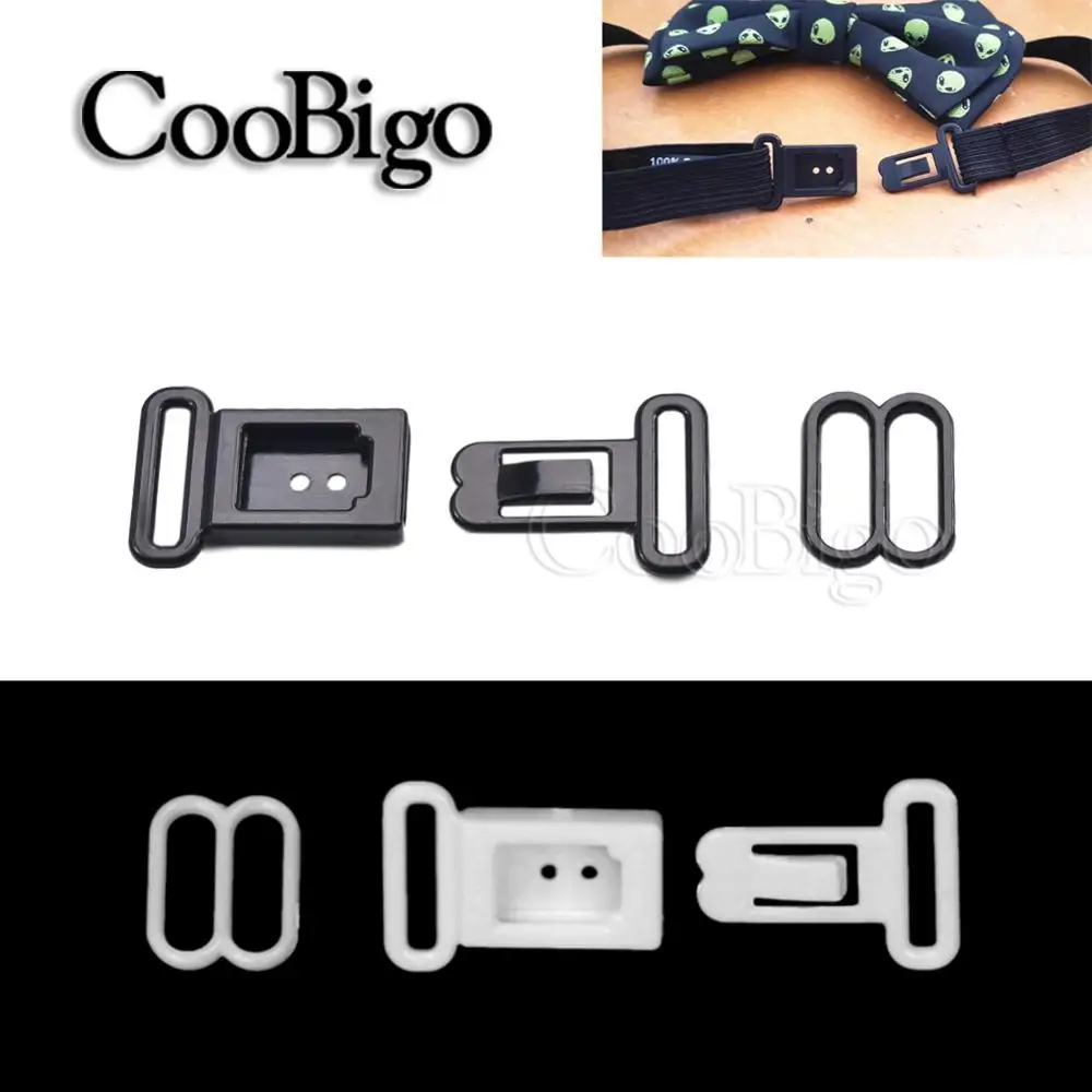 20sets 1/2'' Adjustable Tape Buckle Bow Tie Clip Underwear Hook Belt Elastic Strap Clasp Necktie Buckles DIY Accessories Plastic