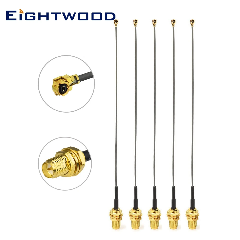 Eightwood 5pcs IPEX IPX U.FL to RP-SMA Female Bulkhead Pigtail 1.13mm Cable 15cm for Repeater,FPV UAV Drone,PS4 Build