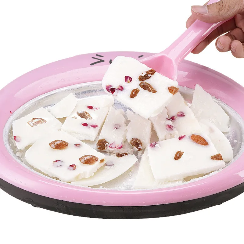 Minimáquina de hacer helados fritos de dibujos animados, máquina de Yogurt frito, sartén para el hogar, máquina de Yogurt agitador con 2 uds. De pala de hielo frito